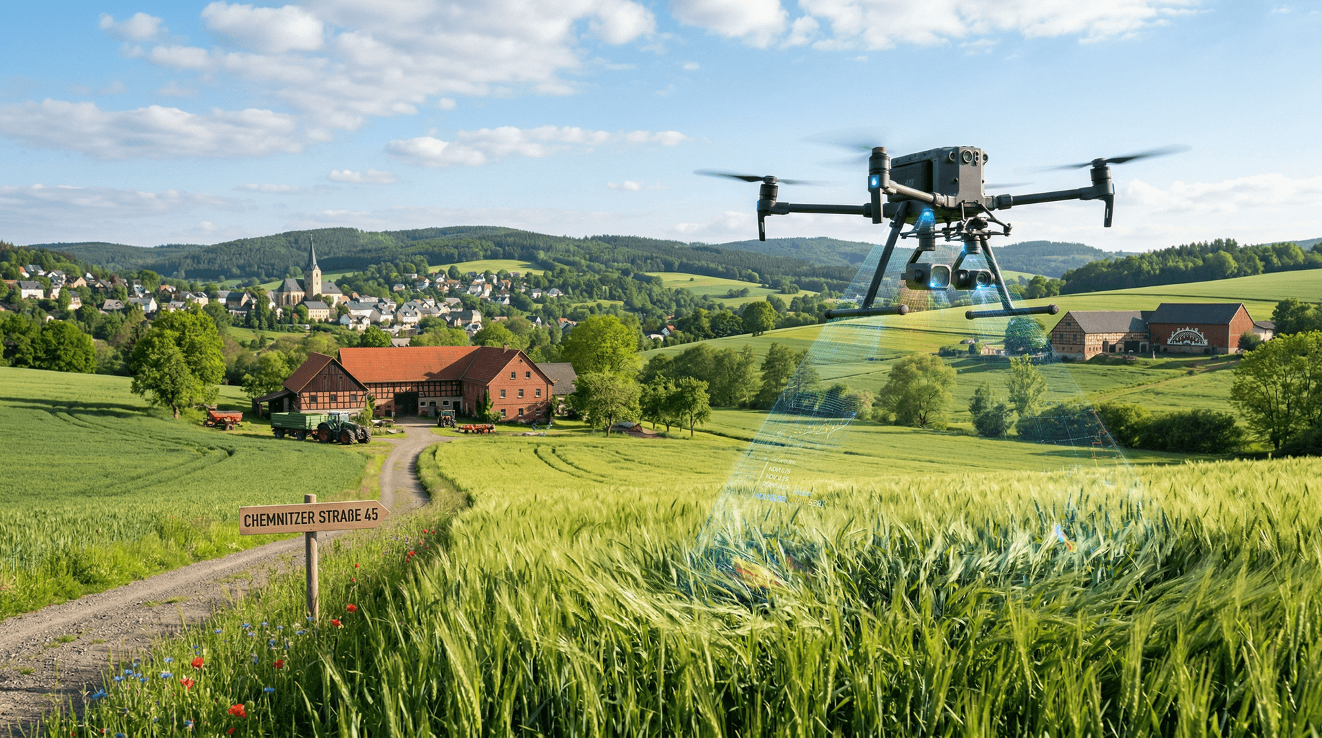 KI-Drohnen Erzgebirge testen resilienten Weizen in Stollberg