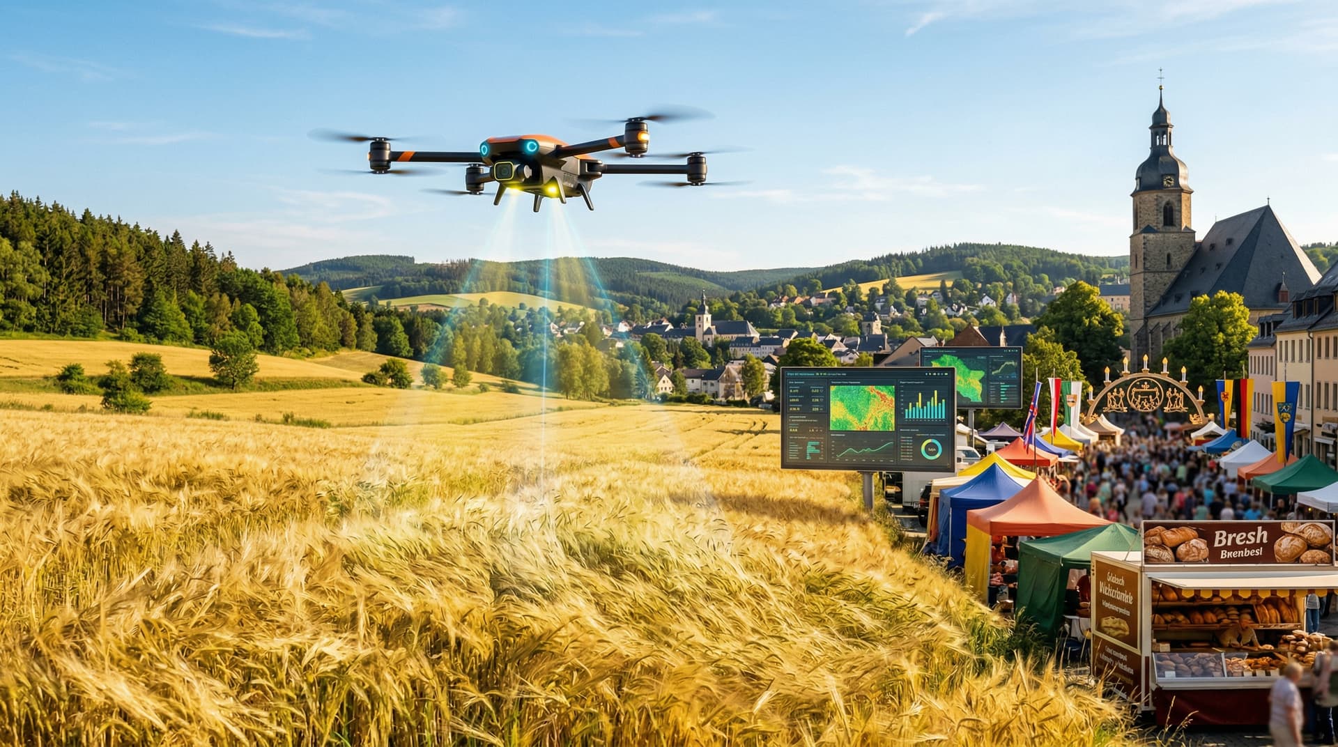 KI-Drohnen testen Weizen beim Stollberg Erntefest