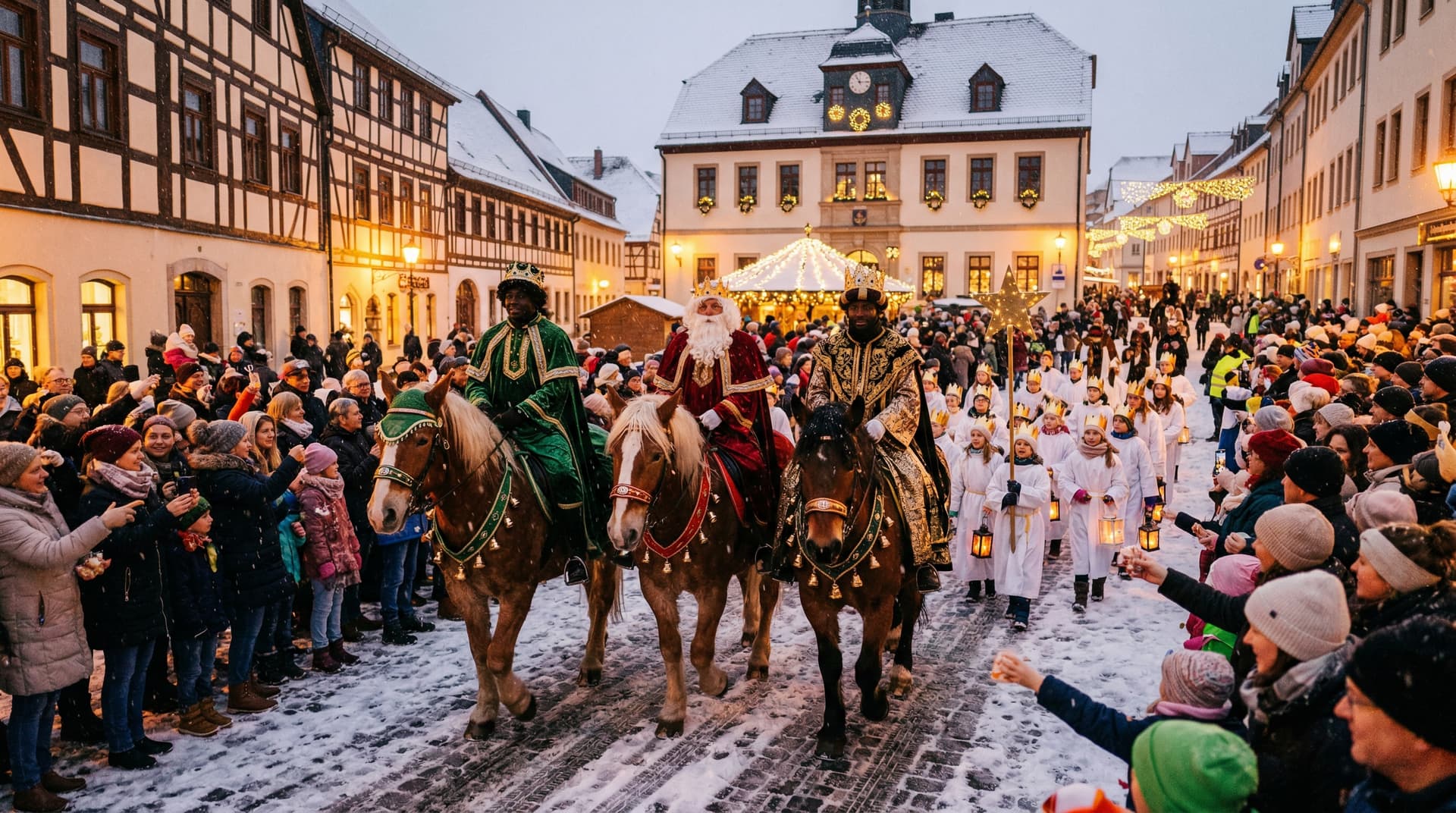 Drei Könige ziehen festlich durch Stollberg ein