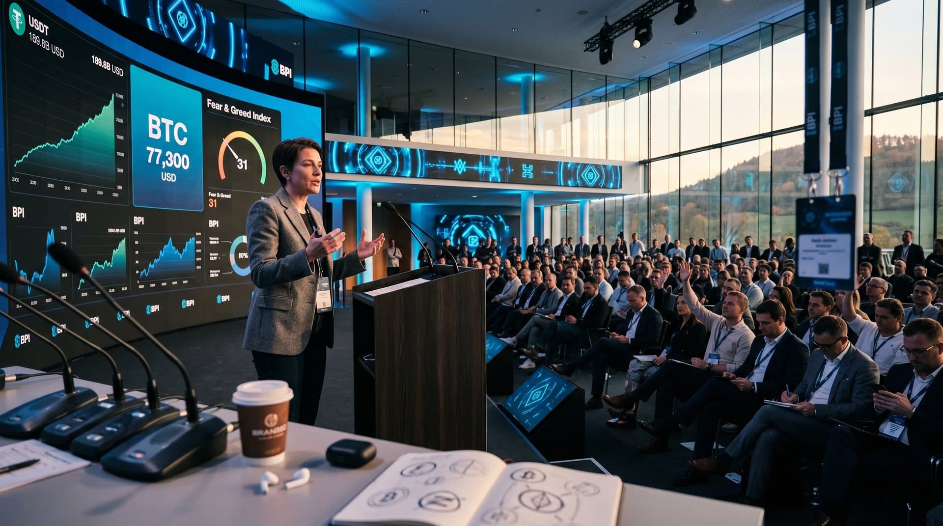 BPInsights Bank Policy Institute Krypto-Policy-Panel mit USDT 189,8 Mrd. USD und BTC 77.300 USD Charts