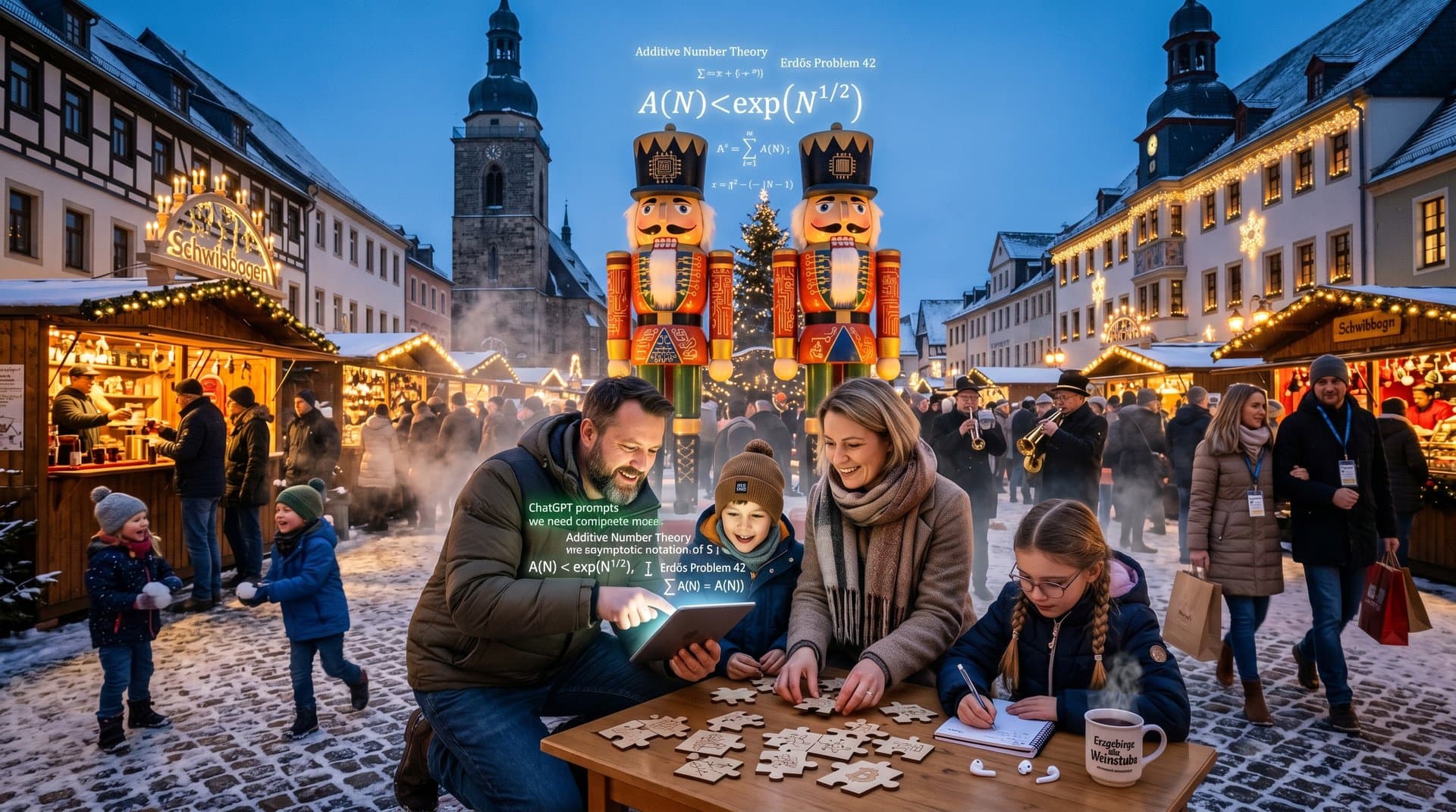 Stollberger Weihnachtsmarkt mit Nussknacker-Puzzle-Stationen und ChatGPT-Tablets auf Marktplatz