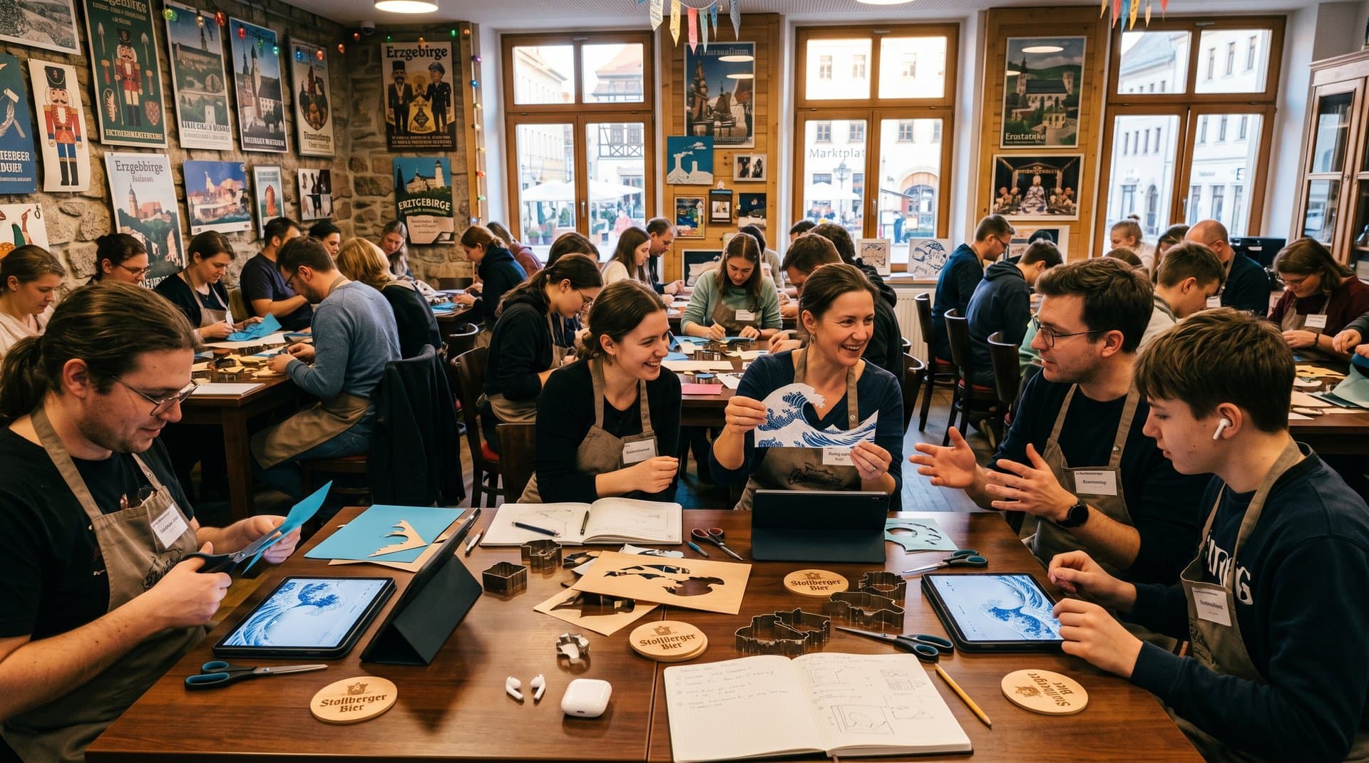 Workshop mit Hokusai-Tessellationen und Erzgebirge-Handwerk im Kulturzentrum Stollberg
