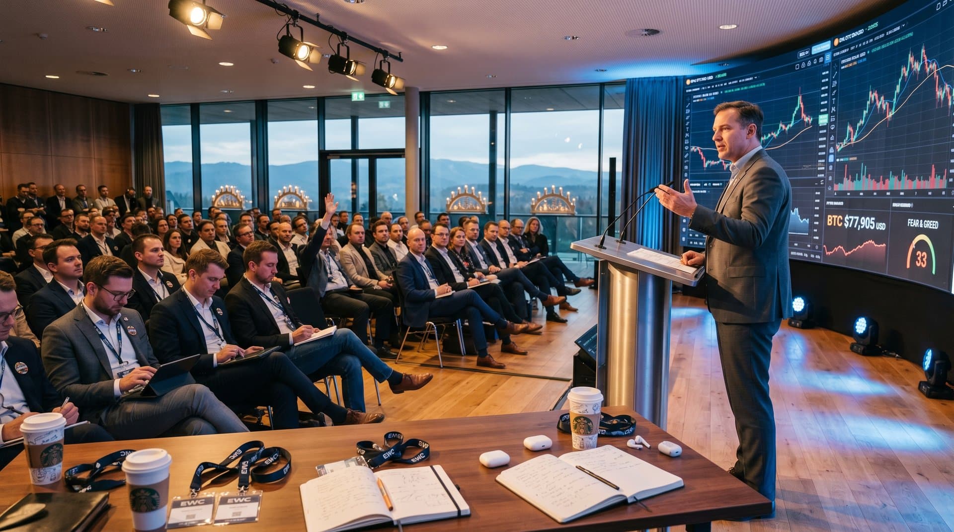 Crypto-Präsentation im Congress Centrum Stollberg mit Charts und Publikum im Erzgebirge-Stil