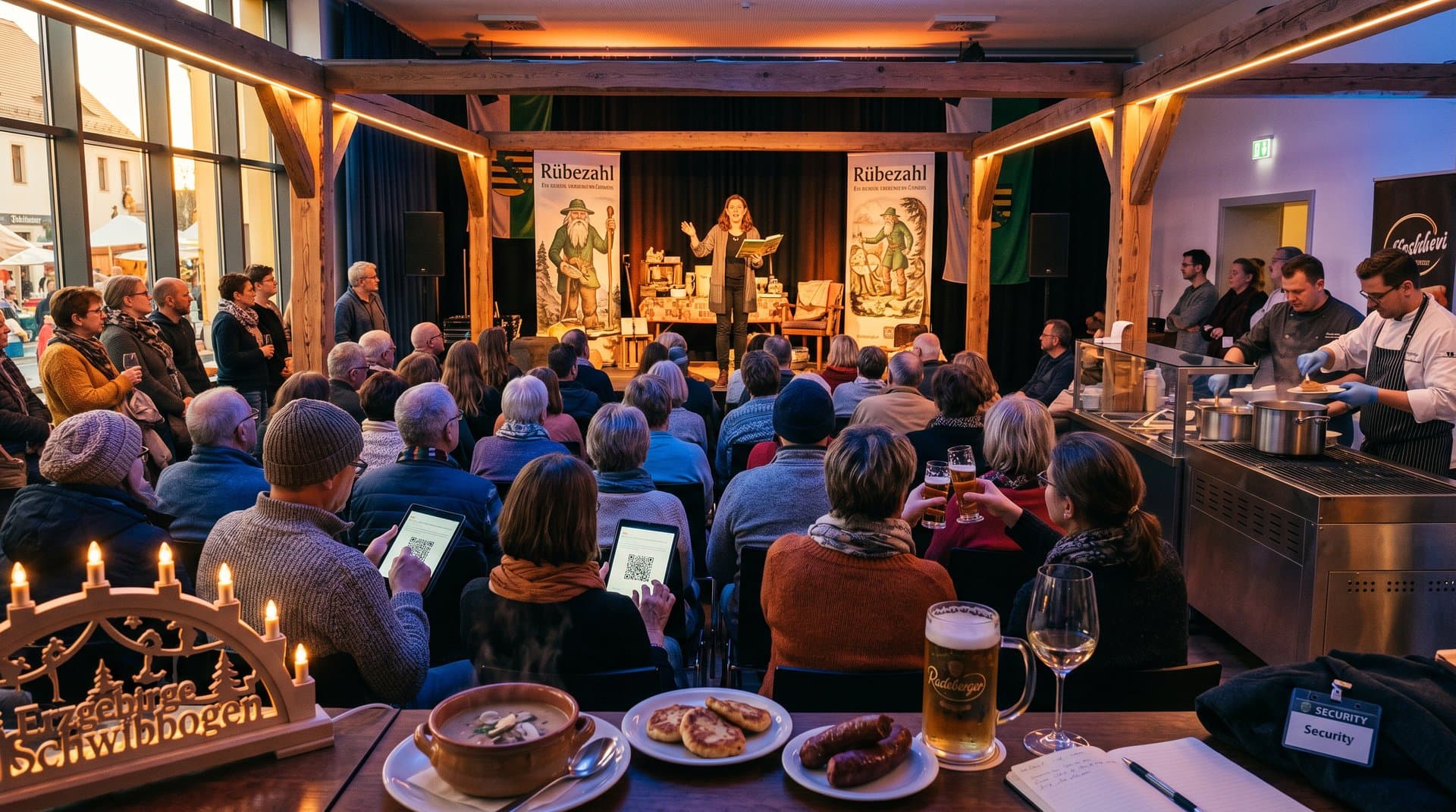 Lesung im Kulturhaus Stollberg mit Schwibbogen, Quarkkeulchen und Publikum beim Herbst Kultur Fest