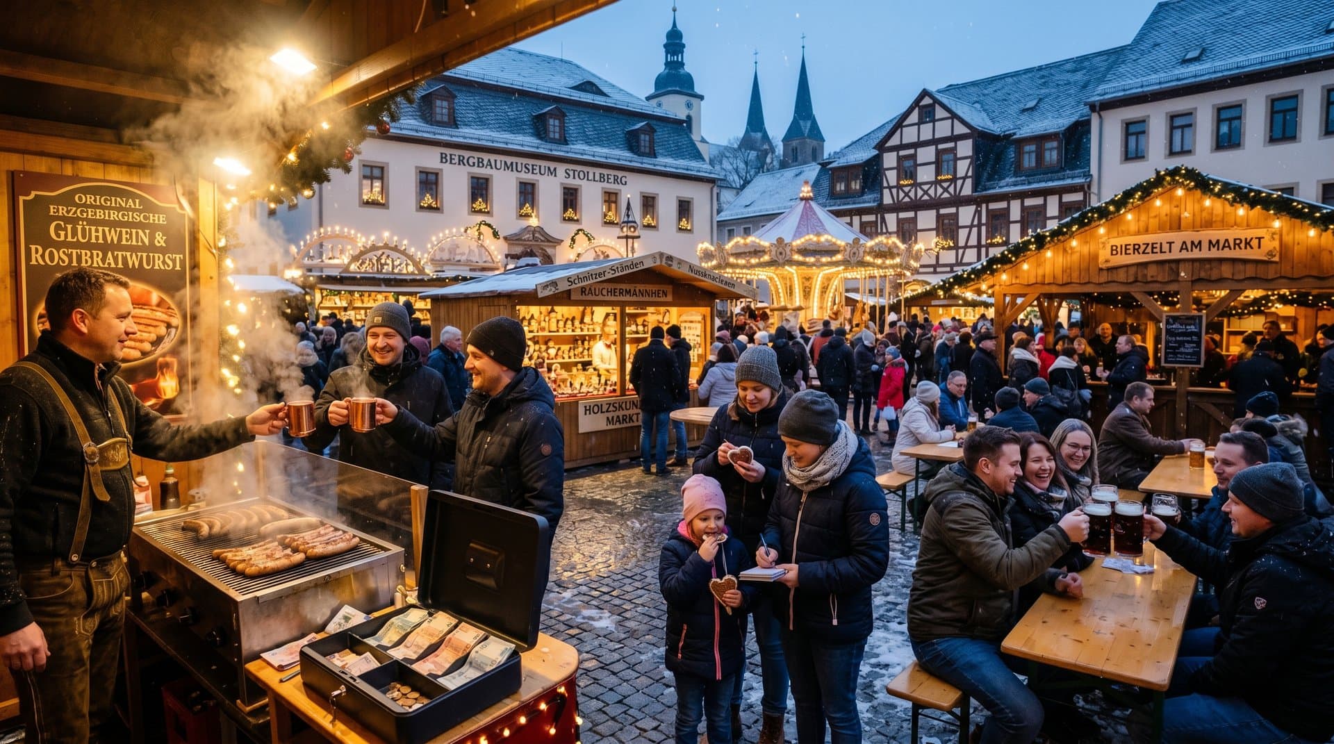 Stollberger Weihnachtsmarkt mit Bargeld-Ständen und Warnung vor Tennessee Crypto-ATM-Verbot