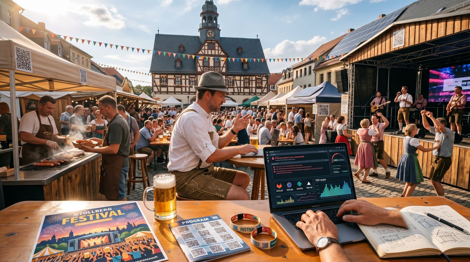 Stollberg-Organisator managt GitHub-Ausfall und Backups am Marktplatz für Stadtfest