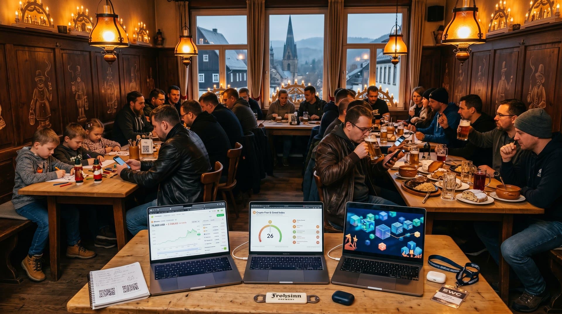 Erzgebirgisches Gasthaus mit Blockchain-Vortrag, Crypto-Charts und lokaler Küche in Stollberg