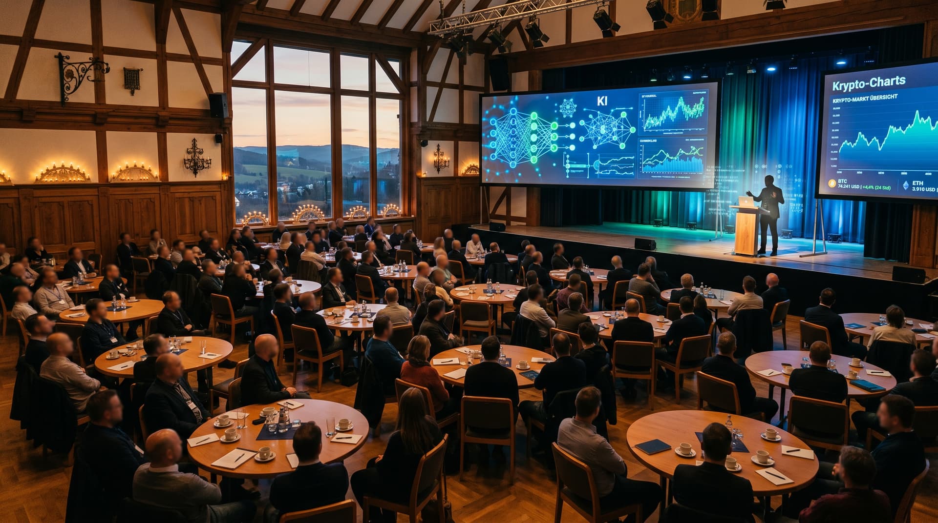 KI-Diskussion Kiwanis Stollberg: 200 Gäste, BTC +4,4% auf 74.241 USD