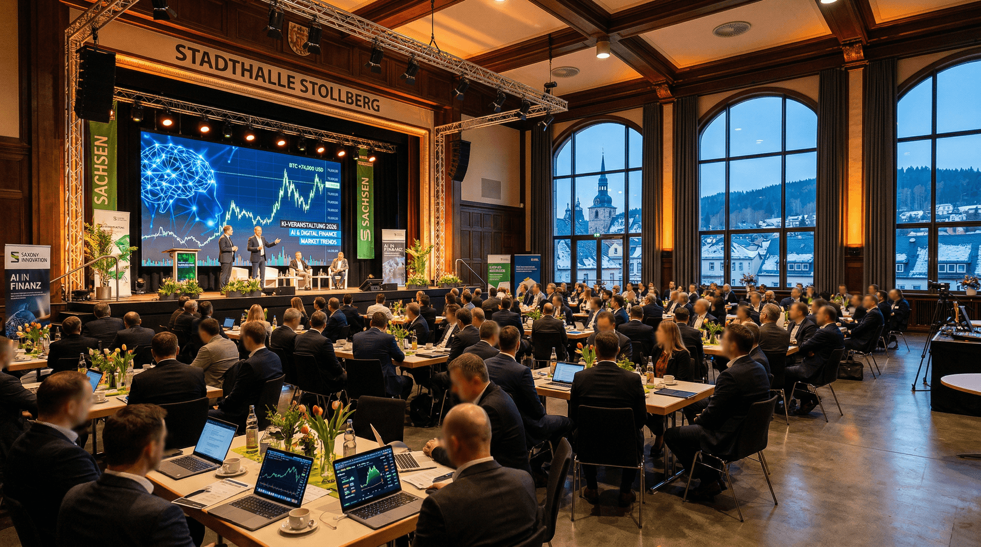 Stollberg KI-Veranstaltung: 300 Gäste zu UT-AI und BTC bei 74.359 USD