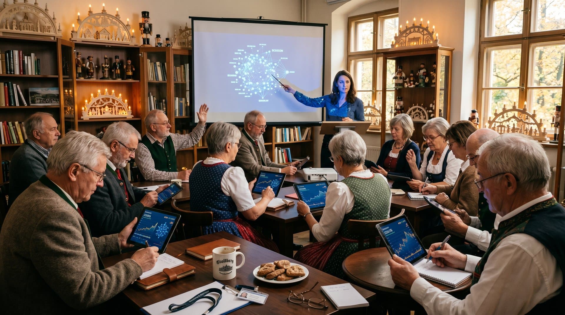 Senioren in Stollberg Kulturhaus lernen KI mit Krypto-Charts und Tablets