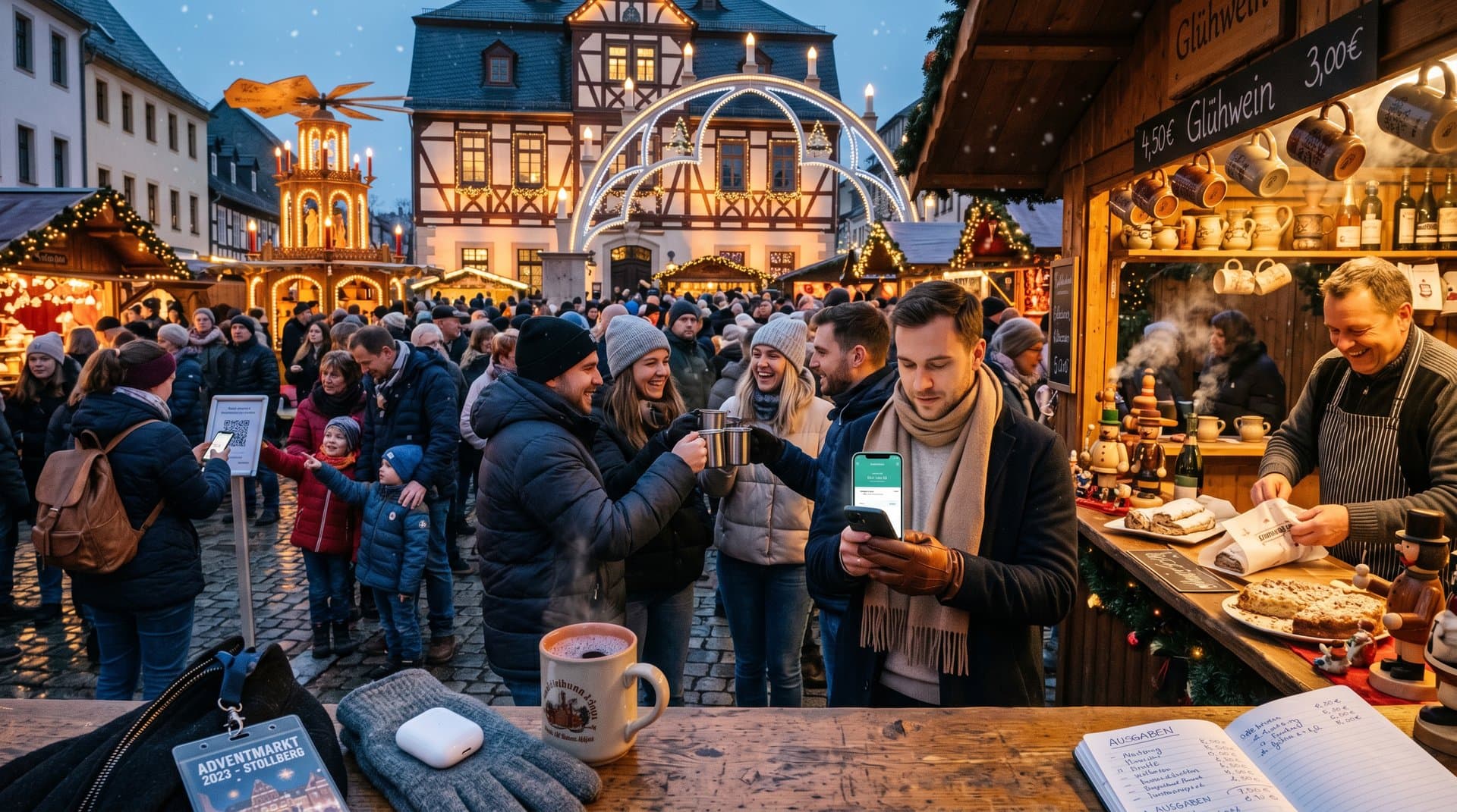 Stollberg Marktplatz Adventmarkt mit iPhone-Nutzern und Apple 250-Mio.-Auszahlungs-Boost