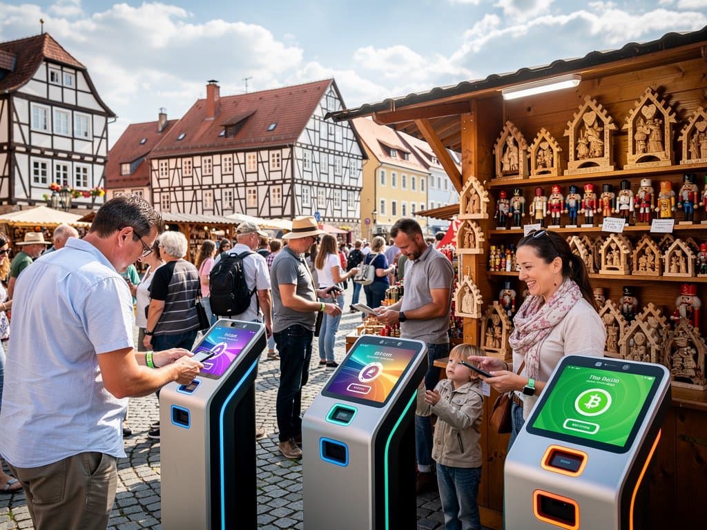 KI-Terminals am Stollberger Marktplatz beim Sommerfest mit Schwibbögen, Crypto-Zahlungen und KI-Innovationen aus Changzhou