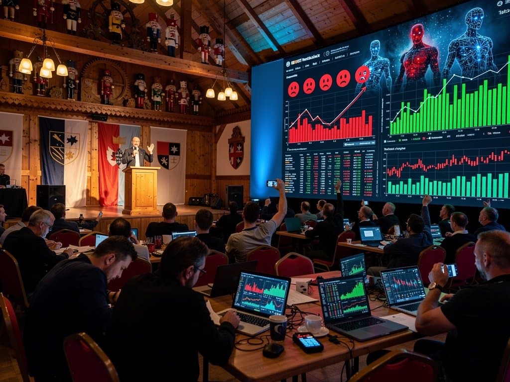 Stollberg Eventhalle mit Crypto Fear Index 21 und KI-Apokalypse-Screen
