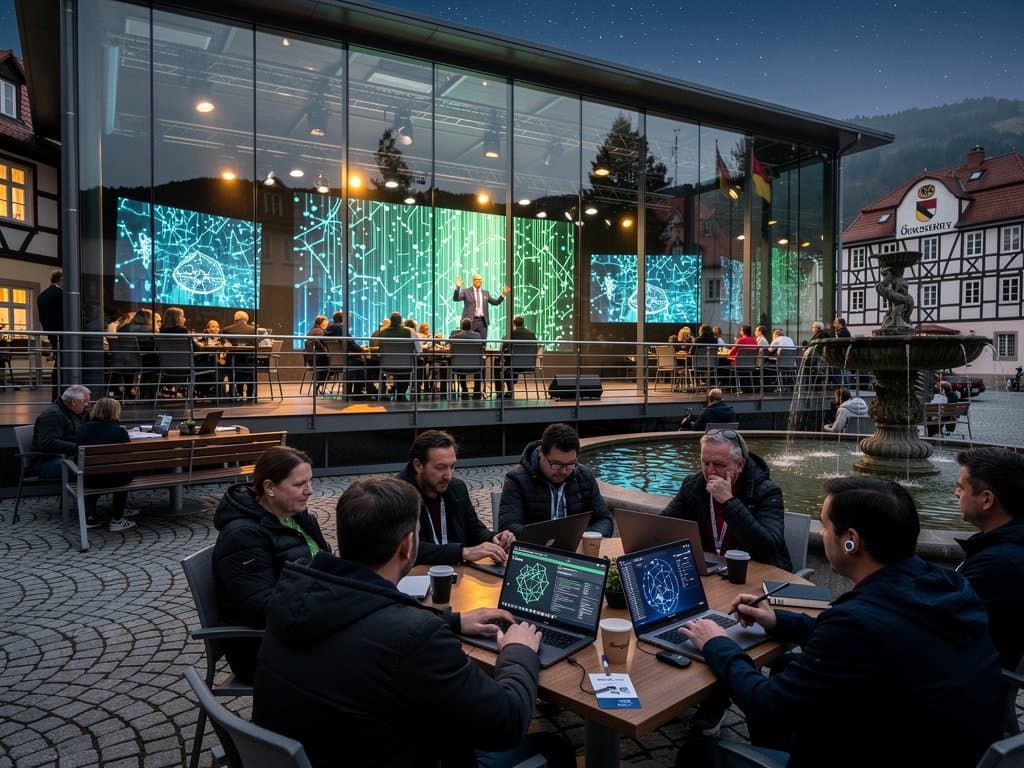 Tech-Veranstaltung in Stadthalle Stollberg mit KI-Präsentation und Publikum