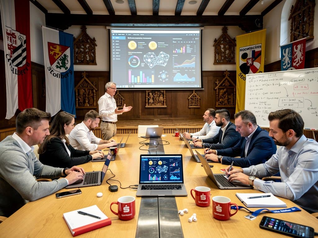 KI-Workshop im Kulturhaus Stollberg mit AI-Charts und Krypto-Daten am Eichentisch
