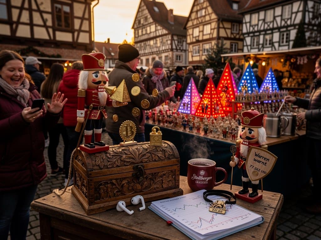 Stollberg Nussknacker satirieren Crypto-Probe auf Marktplatz mit Friedenspyramiden