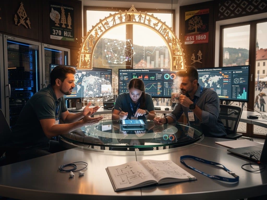 AI-Bildungsdashboard in Tech-Lab mit Erzgebirge-Motiven und neuralen Netzwerken