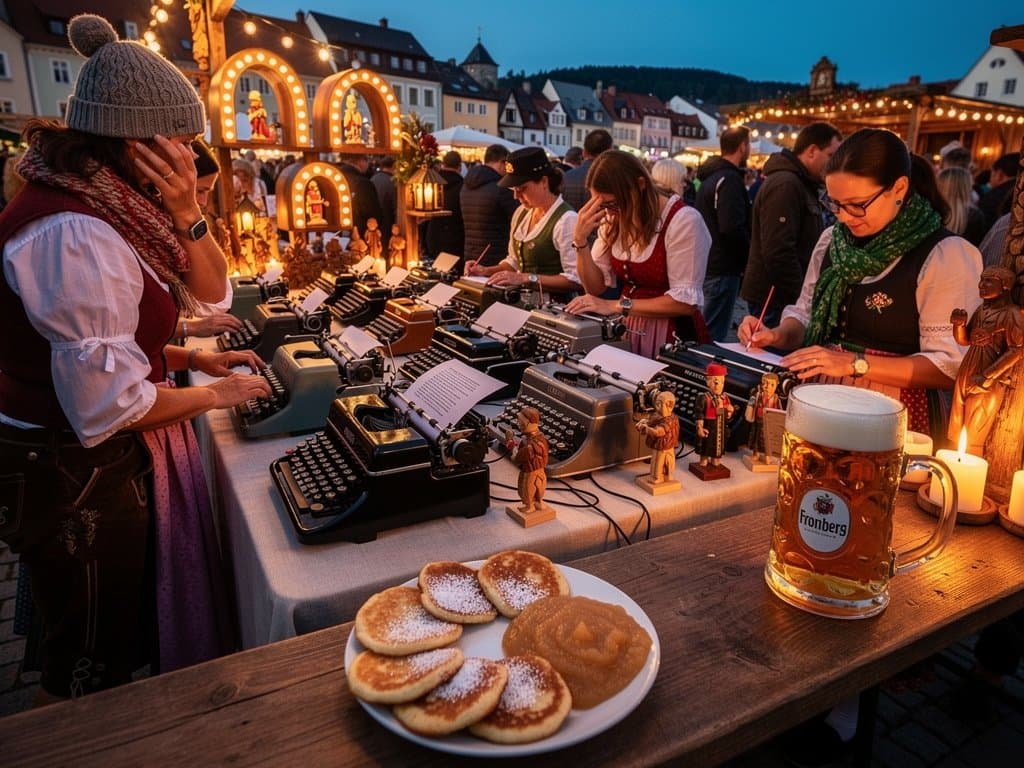 Retro Typing Night auf Stollberg Marktplatz mit 27 Schreibmaschinen, Quarkkeulchen und Frohnberg-Bier bei Kerb-Festival