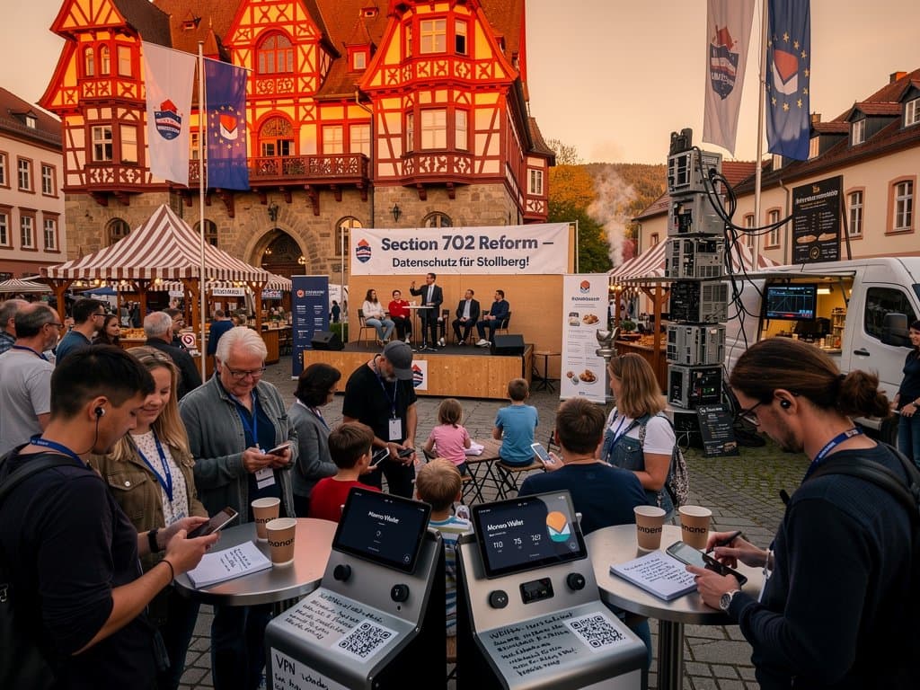 Stollberg Rathausplatz Privacy-Forum mit Festivalständen, Krypto-Demos und Datenschutz-Diskussionen