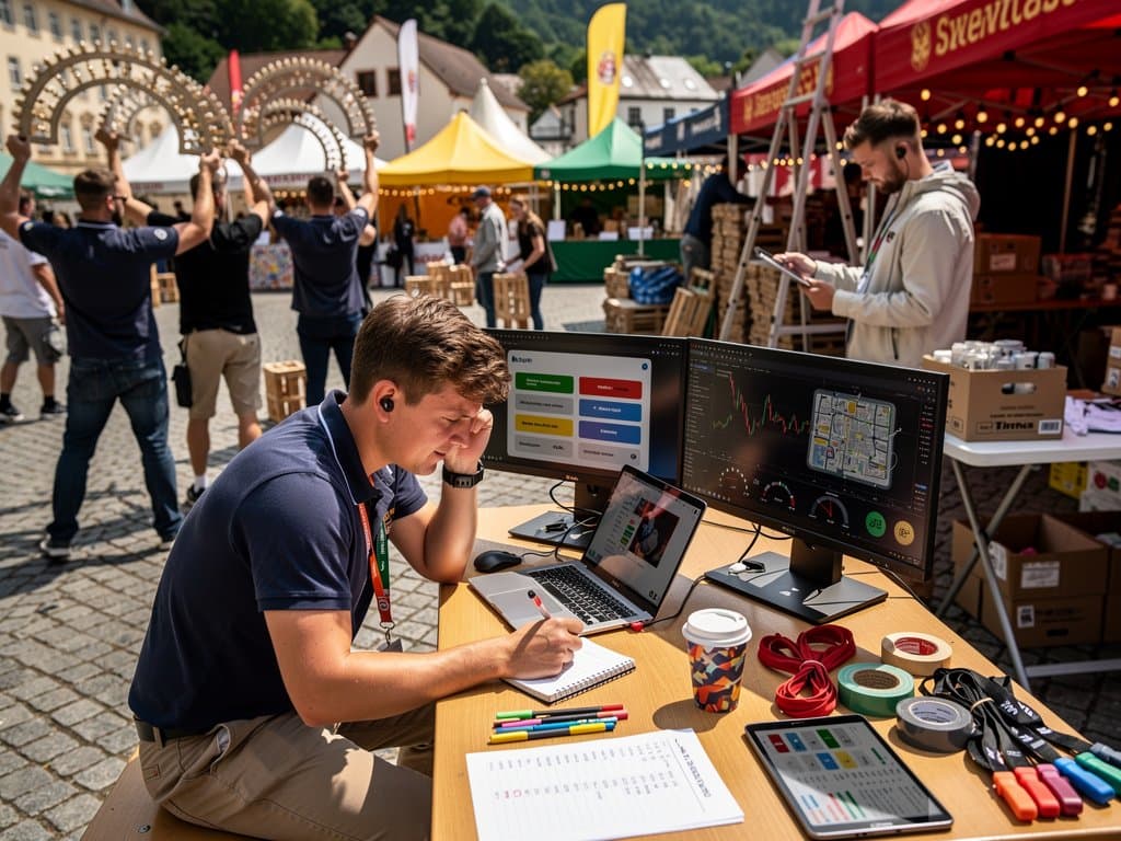 Stollberger Marktplatz-Vorbereitung mit ChatGPT-Skripten und Crypto-Charts für Stadtfest