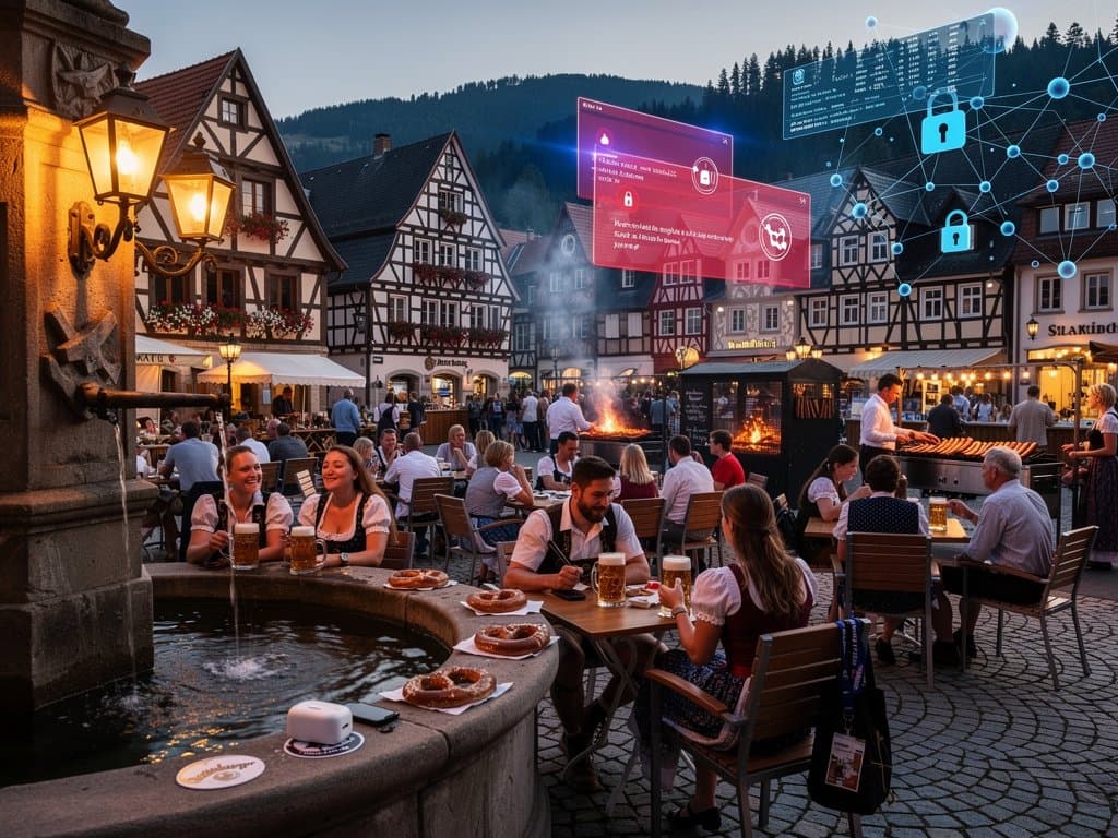 Stollberg Marktplatz mit Cyber-Sicherheitselementen und Festival-Atmosphäre