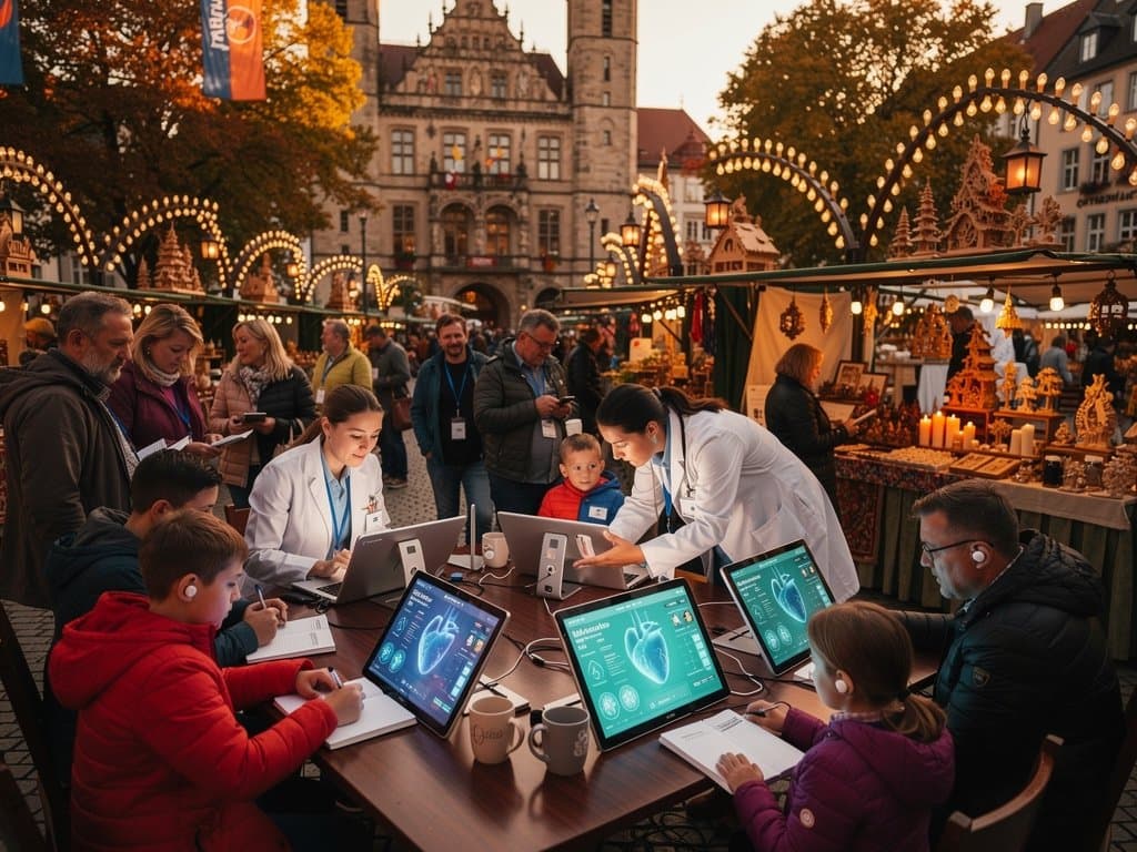 Stollberg Rathausplatz beim Stadtfest mit KI-Medizin-Demos und Schwibbögen