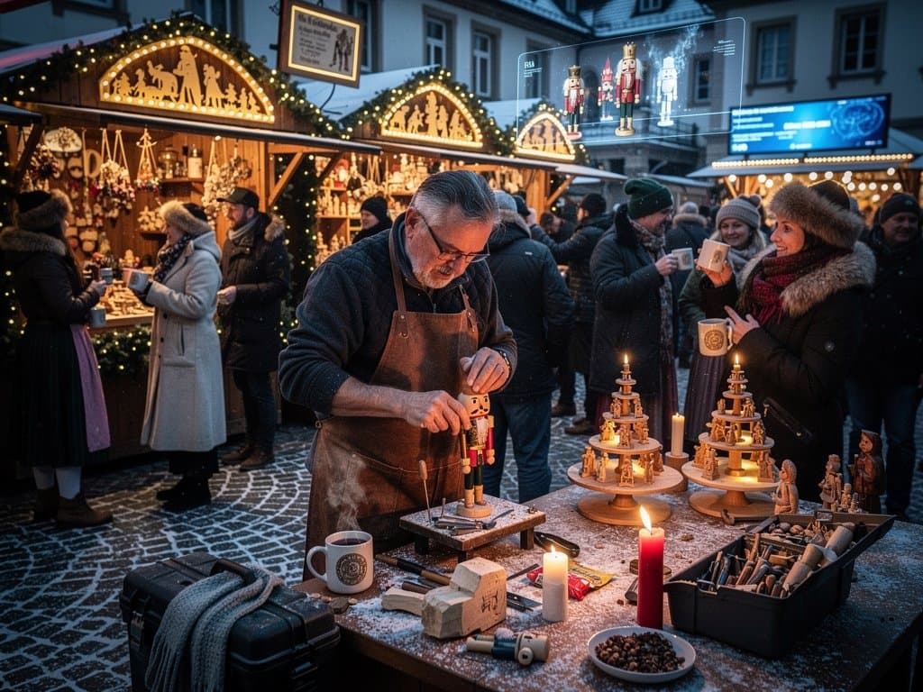 Stollberger Weihnachtsmarkt mit Schwibbögen, Handwerkern und KI-Kontrast auf Marktplatz