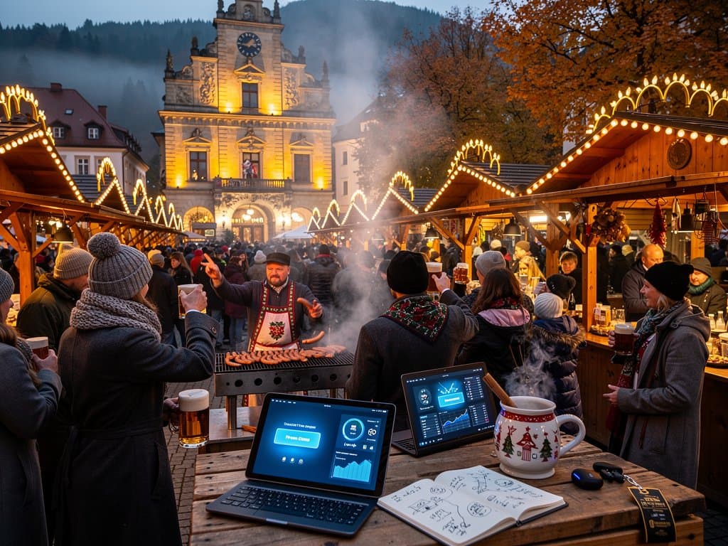 Stollberg Marktplatz-Fest mit AI-Agenten-QR-Scannern, Blockchain und Crypto-Charts