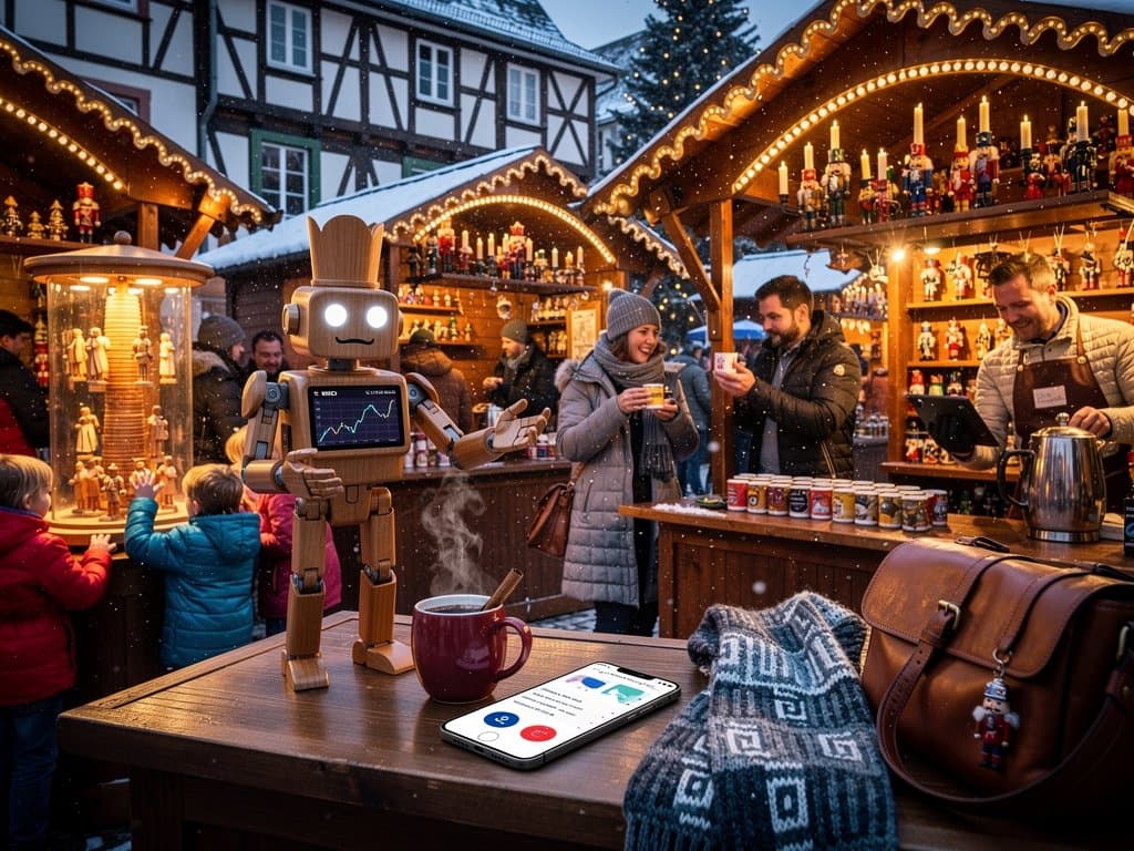 Robo-Nussknacker auf Stollberg Weihnachtsmarkt mit Schwibbögen und Glühwein