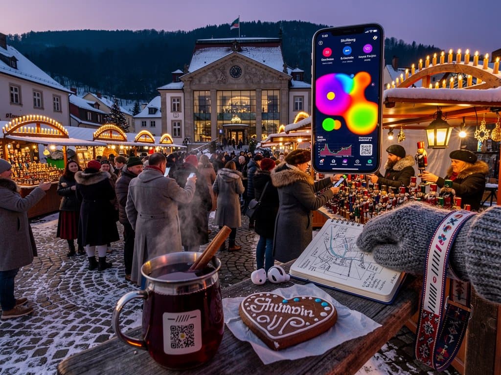 Stollberger Marktplatz mit KI-Tech beim Weihnachtsmarkt, Crypto-Preisen und personalisierten Apps