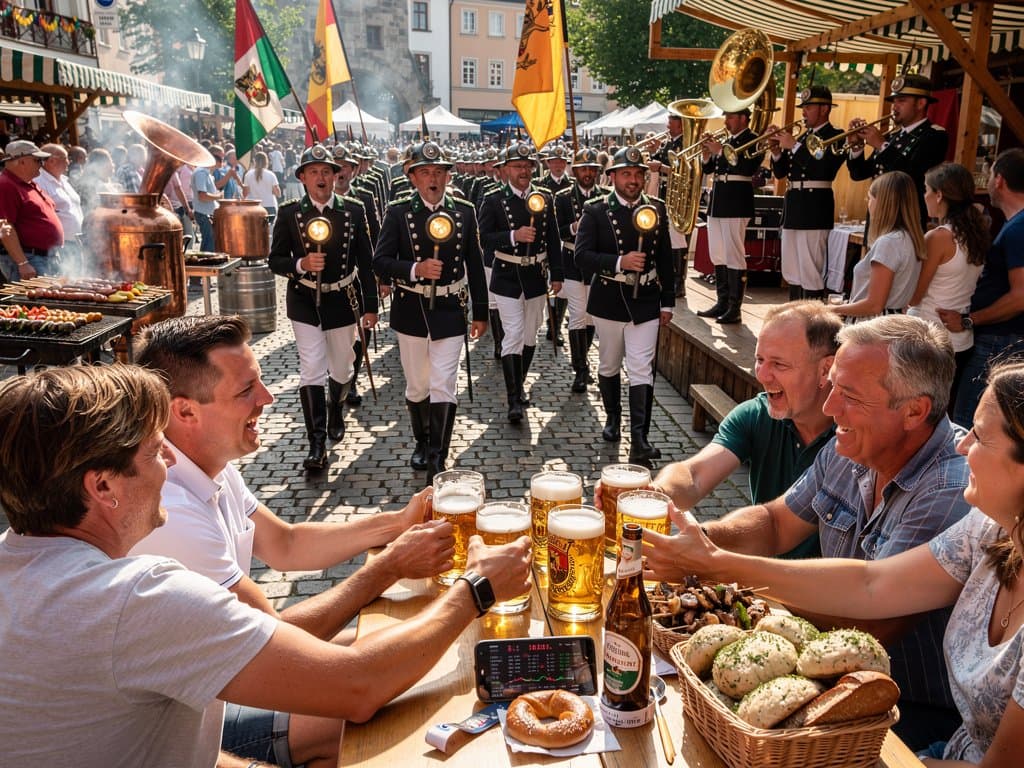 Stollberg Bergfest auf Marktplatz: Bergleute, Gastronomie-Stände und Crypto-Apps inmitten Tradition