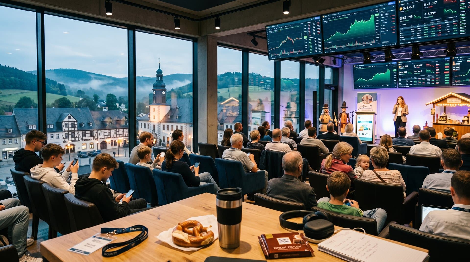 Krypto-Charts und Fest-Elemente im EWC-Stollberg mit Erzgebirge-Blick