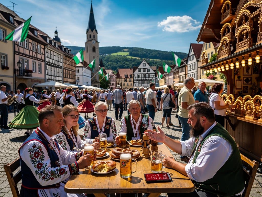 Stollberg Marktplatz-Fest mit Krypto-Diskussion, roten Charts und Erzgebirge-Motiven